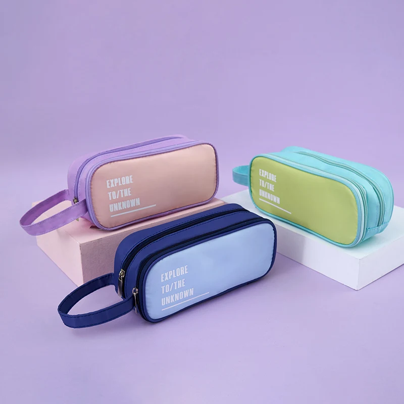 New Arrivals portable large-capacity pencil case Double-layer zipper student stationery storage bag multi-functional pencil bag