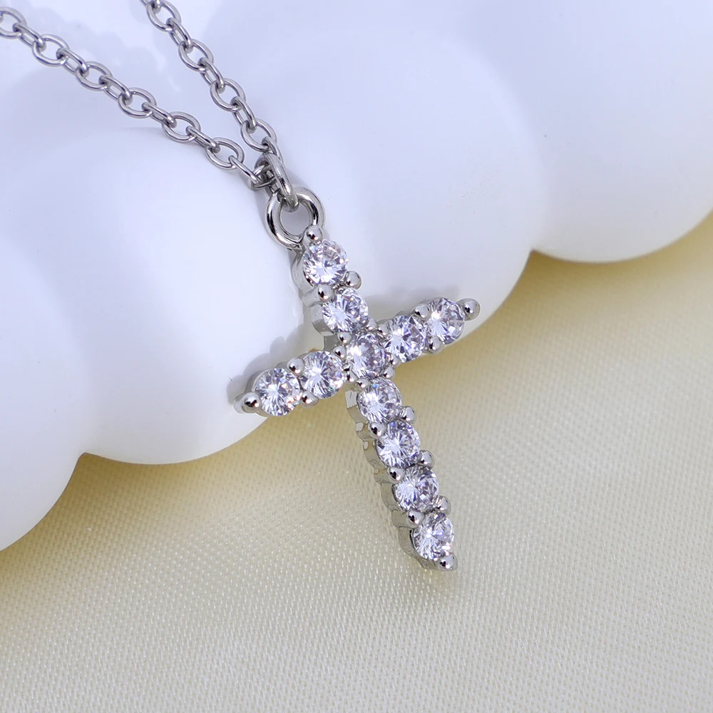 Religious Jewelry 18k Gold Plated Stainless Steel Jewelry Iced Out Crystal Cubic Zircon Rhinestones Cross Pendant Necklace