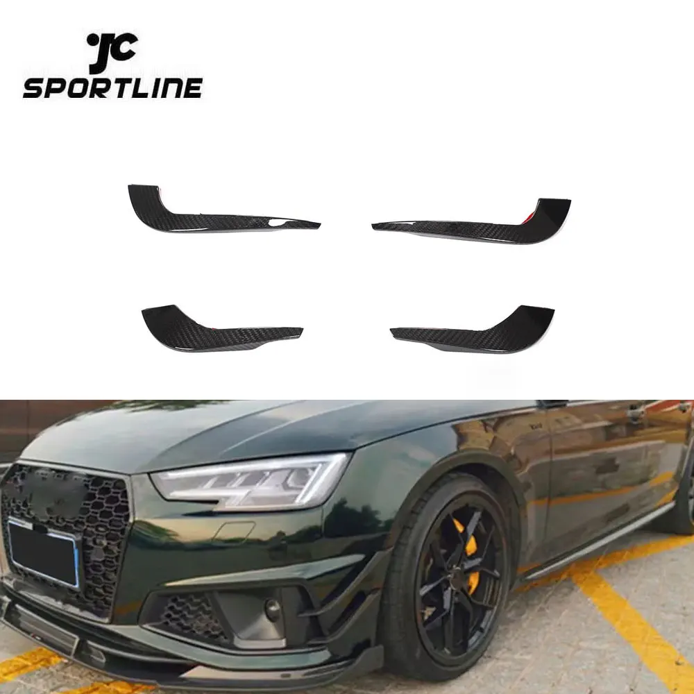 Dry Carbon Fiber A4 S4 Front Bumper Fins for Audi A4 Quattro S Line S4 Sedan 4-Door 2019