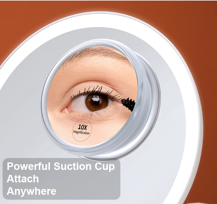 Suction Cup Travels With 10x Magnification Portable Round Led Pocket Alongside Makeup Mirror