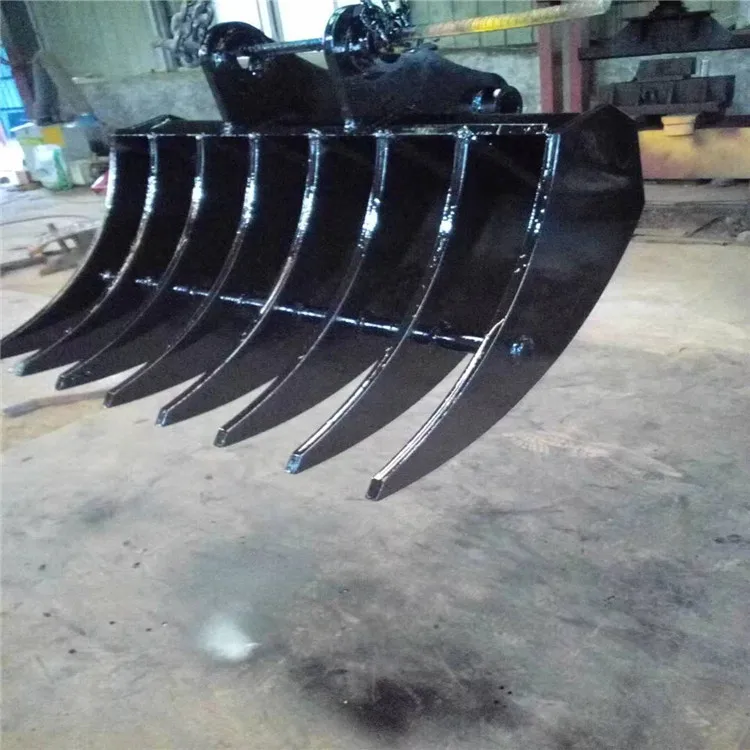 Mini excavator rake attachment root rake