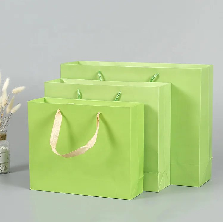 Fashion Small Medium Large pure color paper bag packaging for cosmetics clothing shopping paper bag