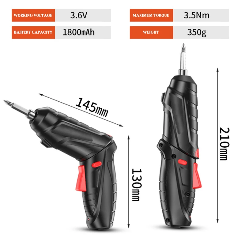 47PCS Cordless Rechargeable Electric 3.6V Screwdriver Kit Set with Interchangeable Bits 1800mAh Hand DIY Power tools