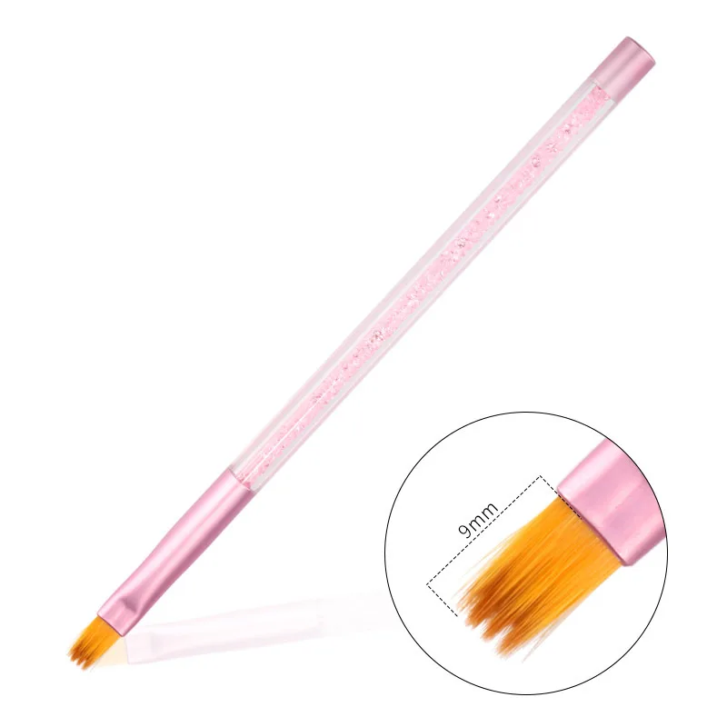 Nail Art Pink Rhinestones Decoration Handle Synthetic Hair Nail Art Brush gel Polish Drawing Painting Flowers Nail Pen