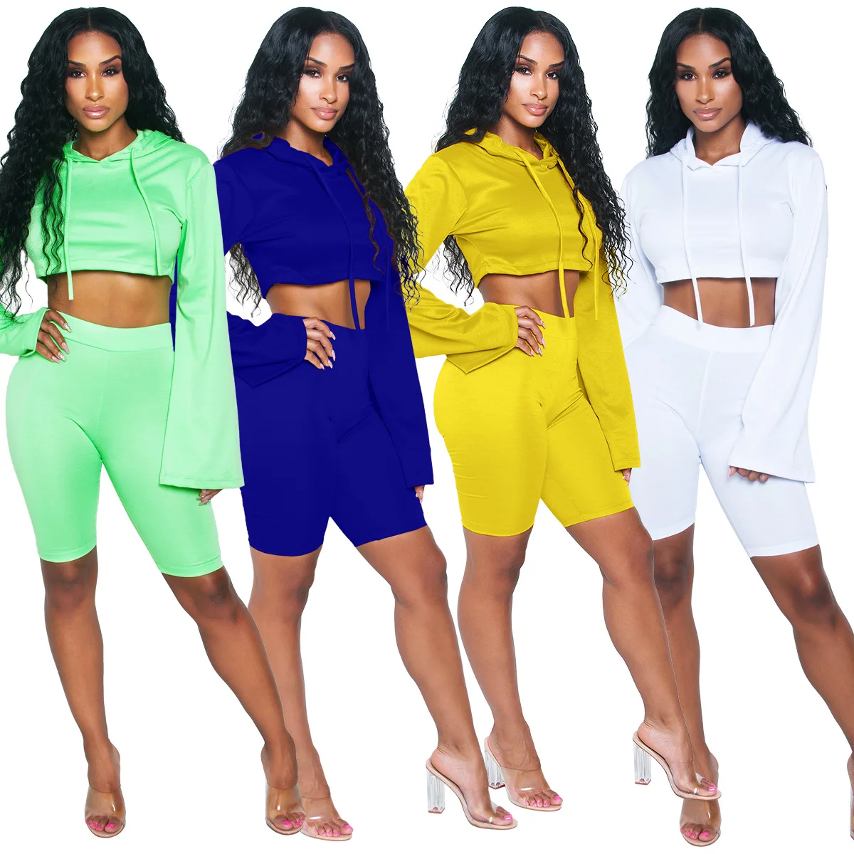 DY1058 New Design womens clothing flare sleeve pant set women hoodies crop top