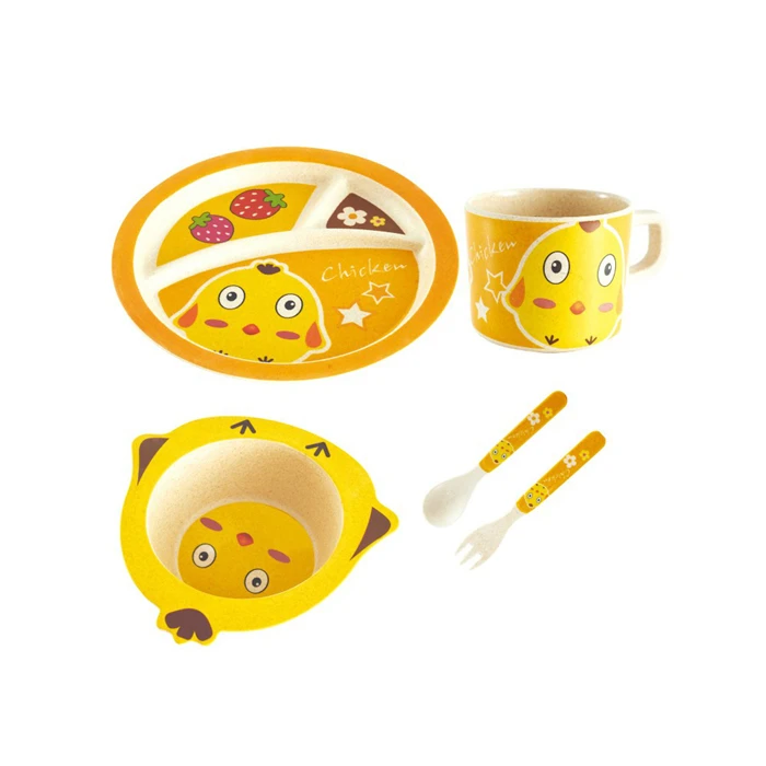 
Round divided compartment Cartoon biodegradable children tableware set, bamboo fiber dinnerware 