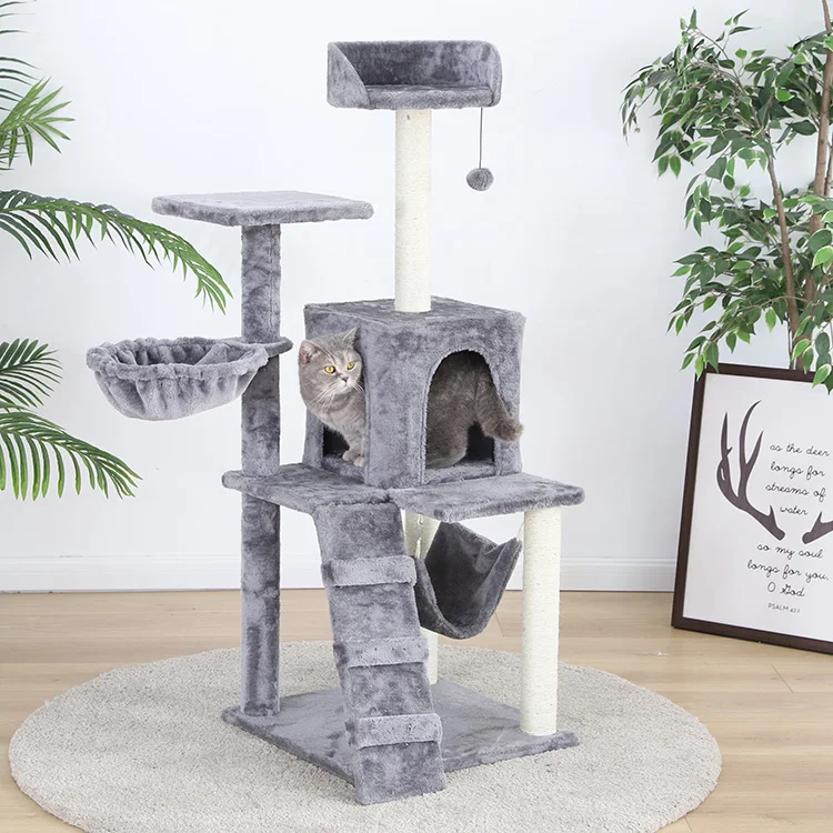 
Made4Pets Indoor Cat Bed Tree Scratcher Sisal Post Ball Toy Plush condo Big Cat Tower House 