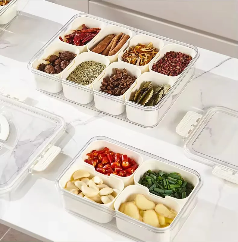Portable 8 Grid Clear Plastic Snack Box Container Snackle Box Charcuterie Container Divided Serving Tray with Lid and Handle
