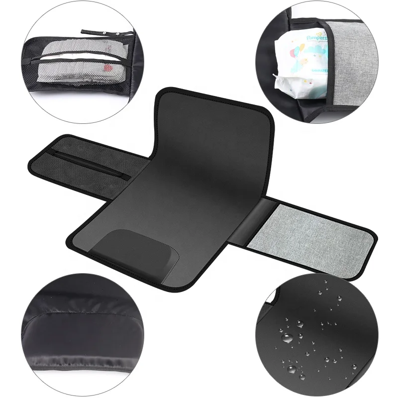 Simple Design Traveling  Portable Pure Color Grey Waterproof  Baby Changing Mat with Pillow