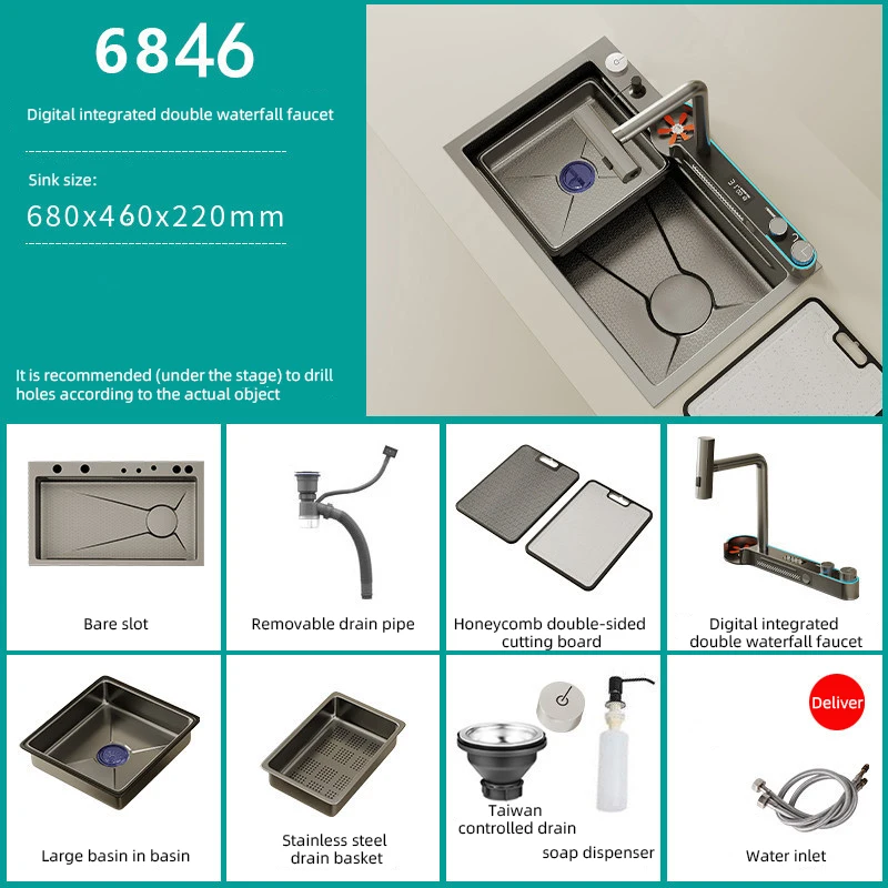 Quality Wholesale nano stainless steel hand made kitchen sink waterfall kitchen sink with digital display SUS smart kitchen sink