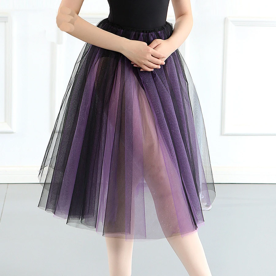 Ballet Dancewear Skirt Women Shiny Violet Black Double Layer Stiff Tricot tutu Skirt Dance Exercise Clothing Stage Costume