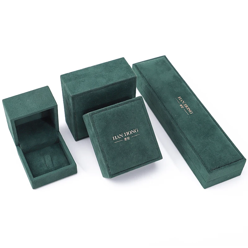 Hanhong luxury jewelry plastic packaging box can print logo necklace bracelet bracelet green velvet  jewelry ring box