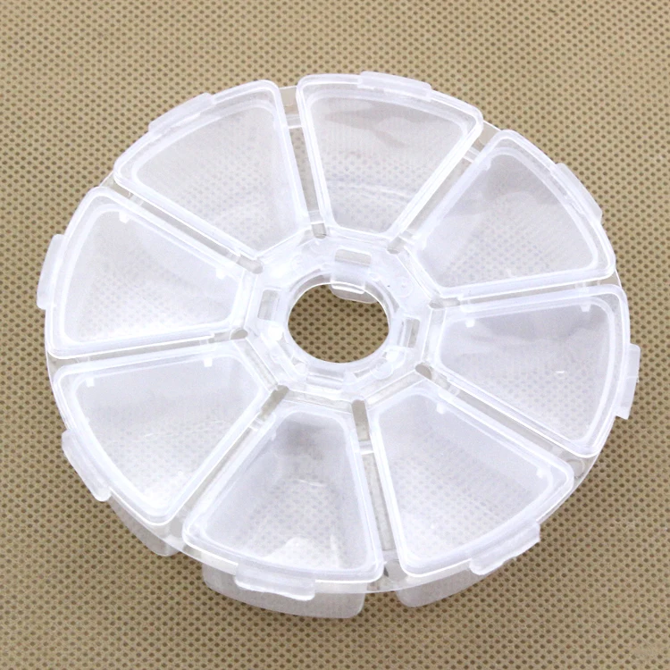 D405 8-cell Round Transparent PP Bead Box Small Object Rubber Band Button Organizer Plastic Packaging