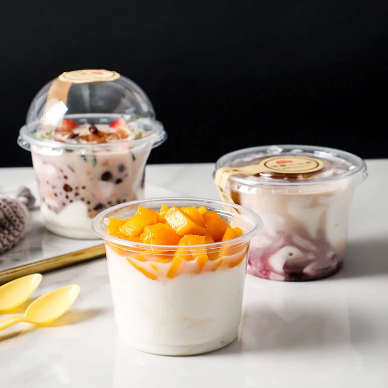Logo Printed Dessert Yogurt High Clear PET Plastic Ice Cream Cup Packaging Cup With Lid