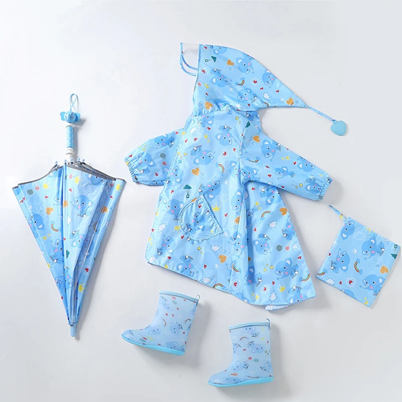 Kids Cartoon Umbrella and Raincoat Fashion Rain Products Set Kids Rain Boots Umbrella