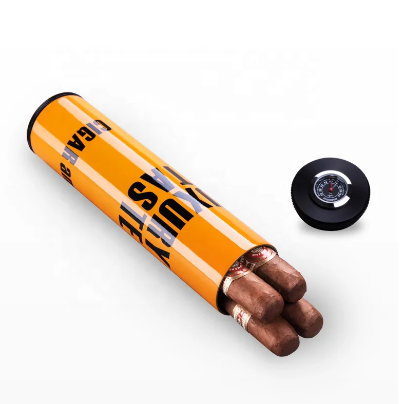 JF-030 D5*H20cm 230g JIFENG Manufacturer 3-4 Cigars Travel Aluminium Metal Cigar Storage Tube with Hygrameter and Humidifier