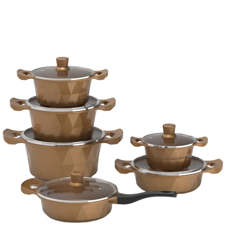 diamond shape granite non stick cookware set aluminum die cast casseroles for induction and gas cooker