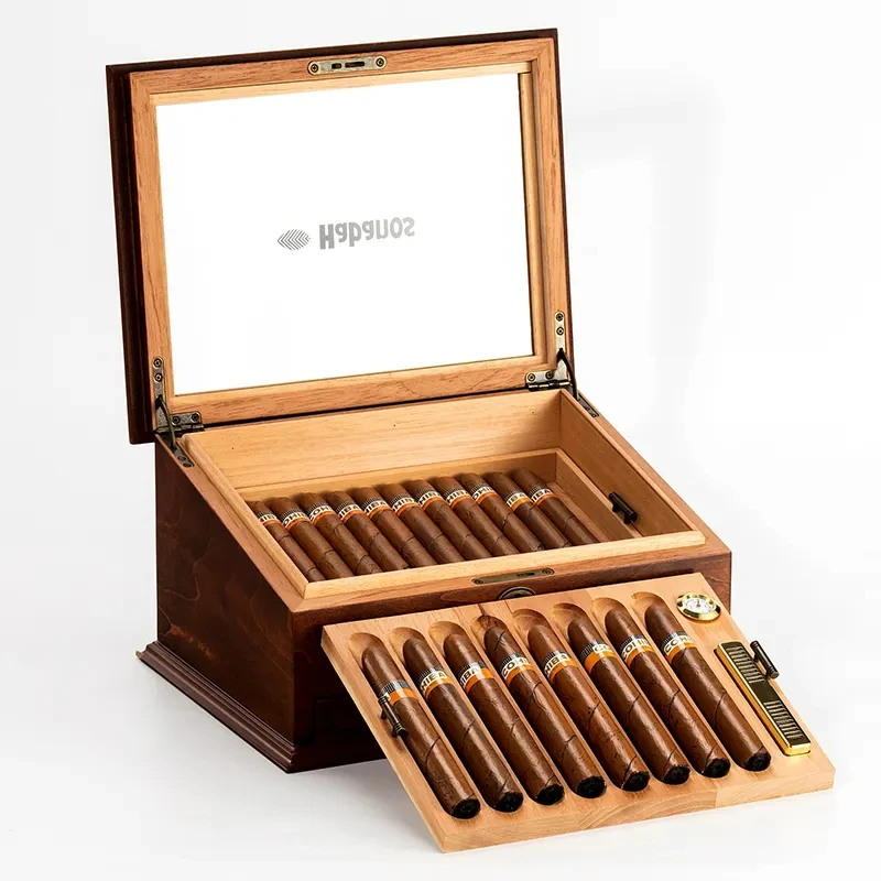 High Grade 30 Count custom Cigar Box Spanish Cedar Wooden cabinet Humidor box With Drawer storageCigar collection storage box