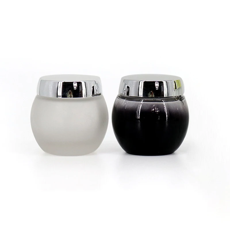 Luxury 1oz 2oz 4oz 8oz Frosted Black White Empty Face Cream Container Round Glass Cosmetic Jar with Black White Silver Lid