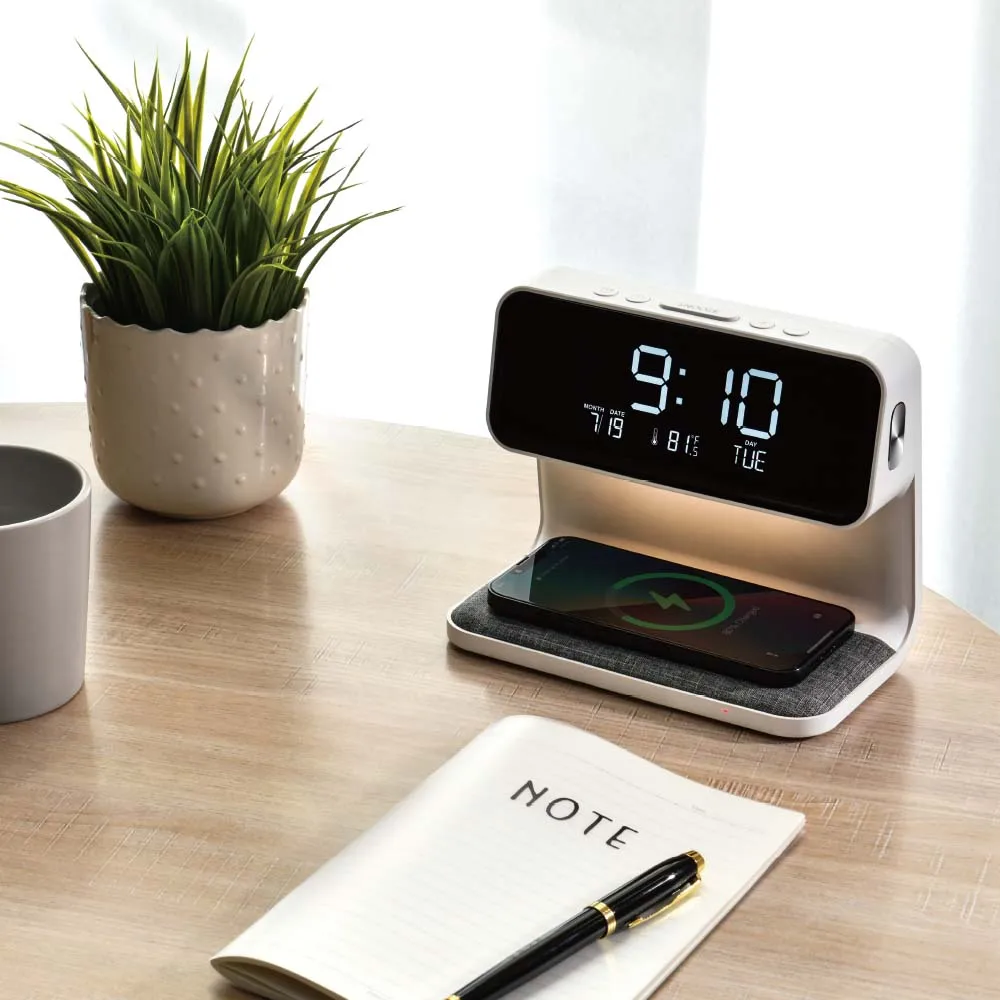 Smart Multi-functional Digital Alarm Clock For Bedside Wireless Charging Lamp With Alarm clock and snooze function