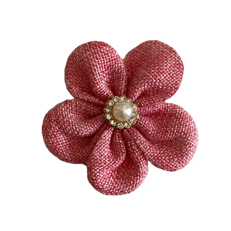 hot sale linen Five petal flower with diamond  flower garment accessories