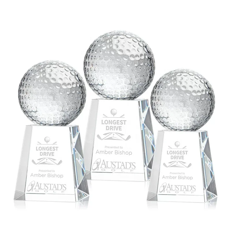 Blank Golf Tournament Trophy and Awards Crystal Glass Cricket Basketball Rugby Ball Medals Trophies Custom for Charity Souvenirs