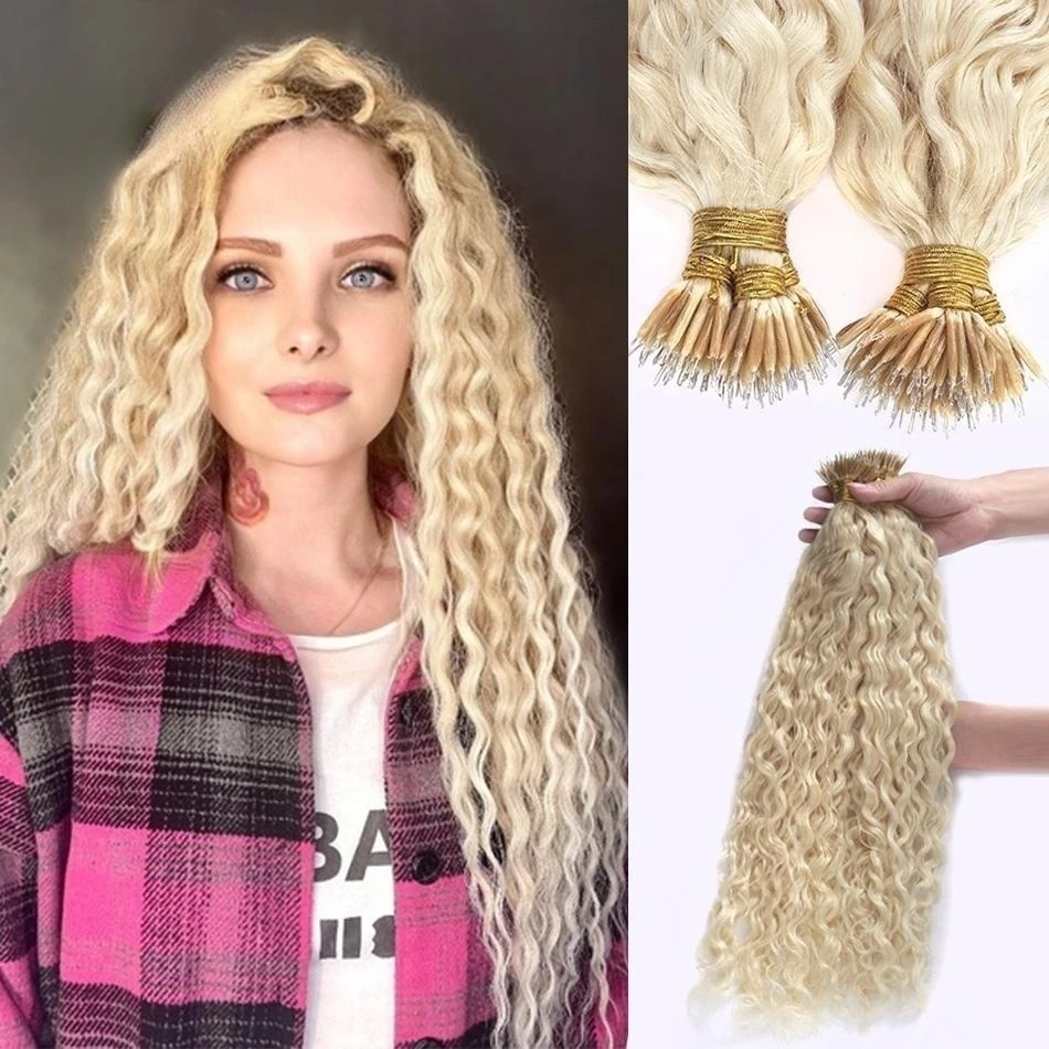 European Russian Nano ring Hair Extensions De Cabello 100human Remy Blonde Double Drawn Remy Nano Ring Human Hair Extension