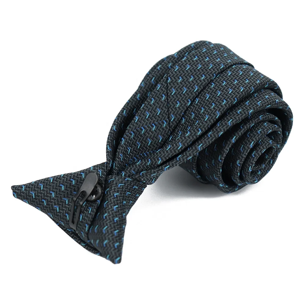 Shengzhou High Quality Black Herringbone Stripe Woven Jacquard Mens Security Clip On Necktie for Uniform