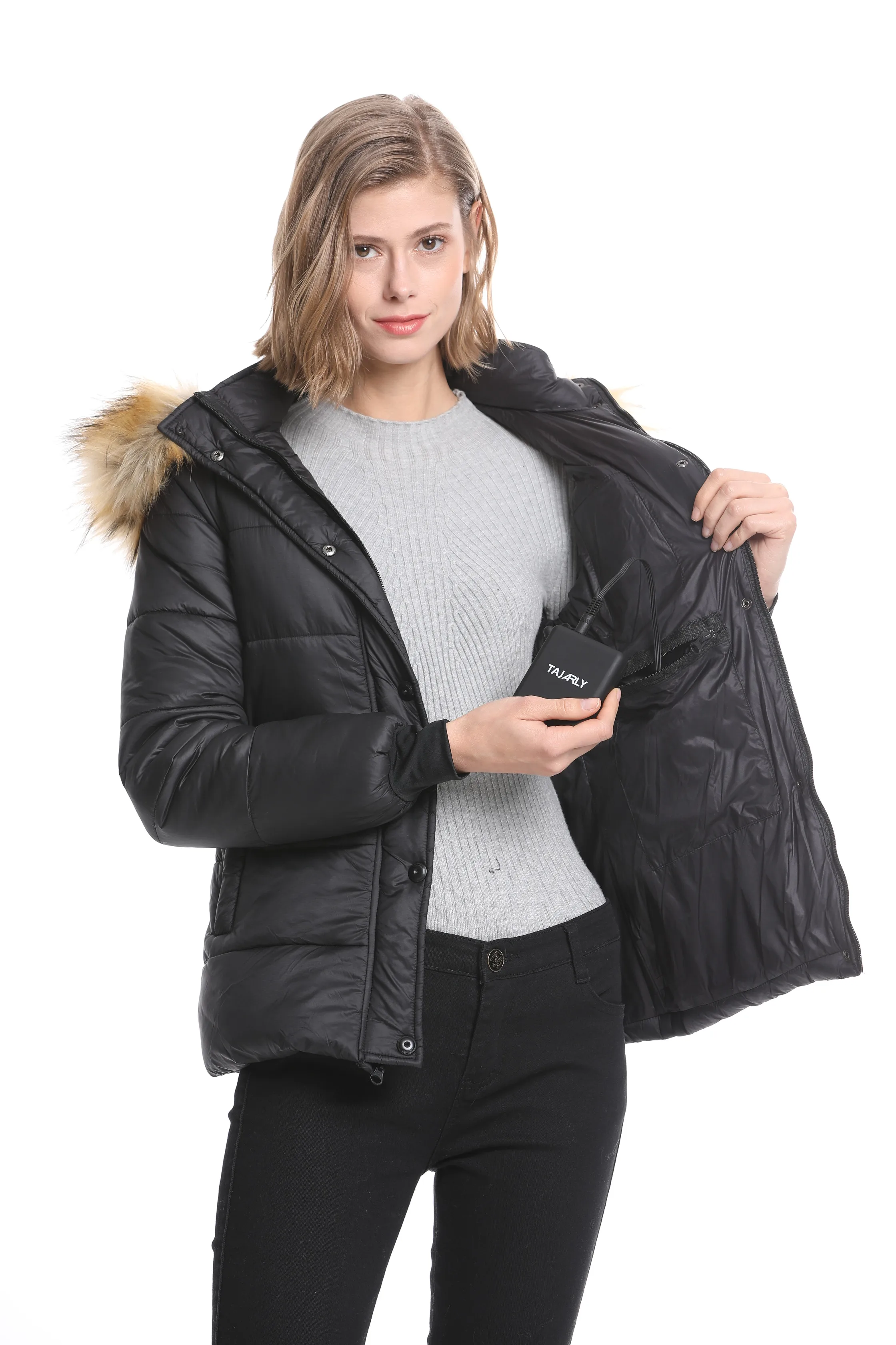 Wholesale Cheap Price Women Outdoor Rechargeable Battery Operated Heated Parka Jacket Winter Thermal Coat