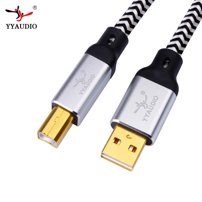 OEM / ODM Y9 USB A to USB B Audio Cable USB1.0 to USB2.0 7N OCC Silver Plating Carbon Fiber Ring Black & White