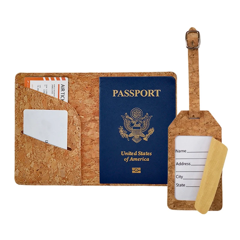 Factory OEM Customized PU Leather Travel Passport Holder and Luggage Tag Set
