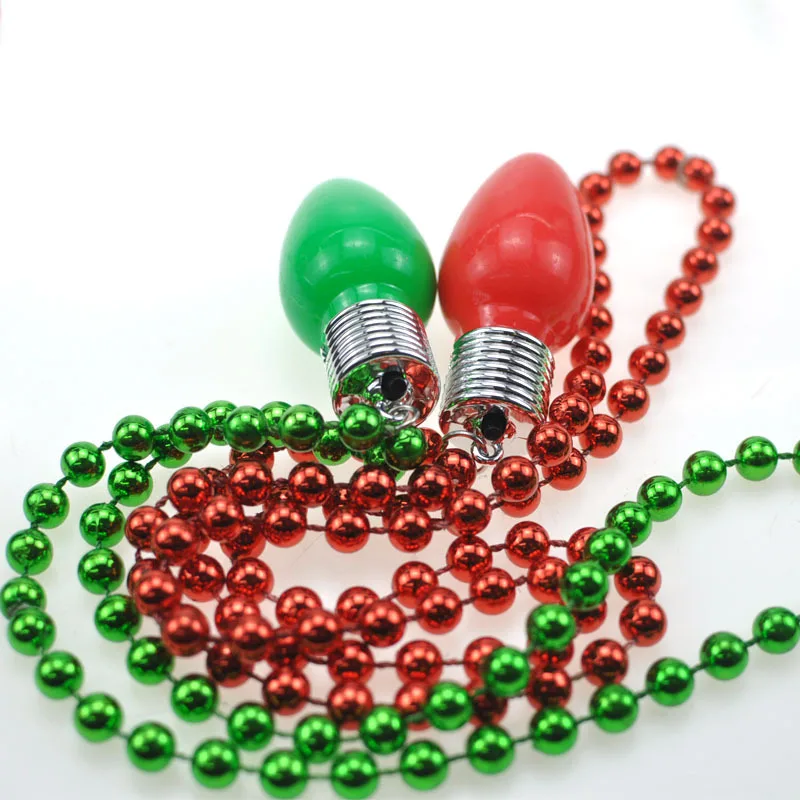 Cheap Light Up Bulb Beads Pendant Necklace Plastic Flashing X-Mas Beads Necklace LED Flashing Bulb Christmas Pendant
