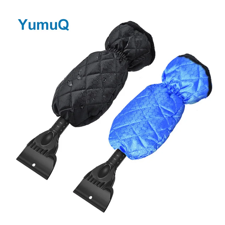 YumuQ 41-46cm Snow Brush and Detachable Ice Scraper,Comfortable Foam Grip Scraper with Plush Gloves