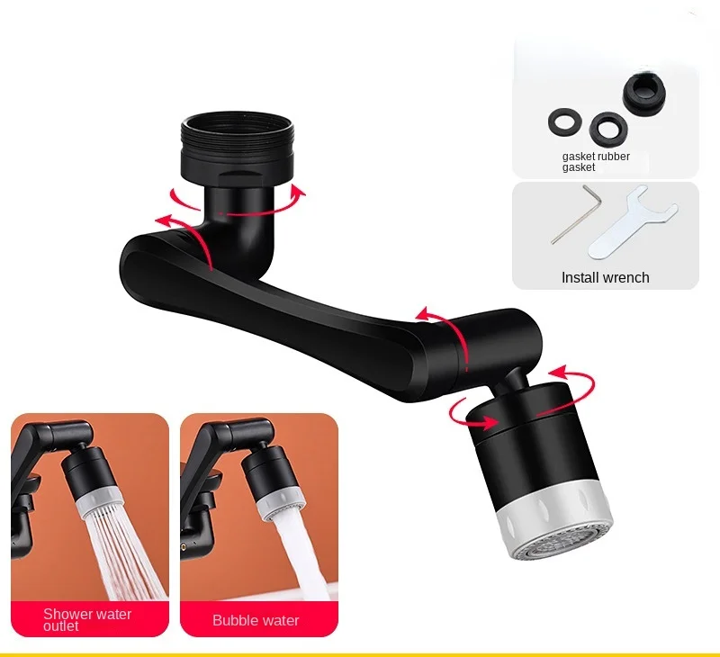 1080 Rotating Faucet Extender Aerator Universal Splash Filter Faucet Big Angle Rotating Robotic Arm Water Nozzle Faucet Extender