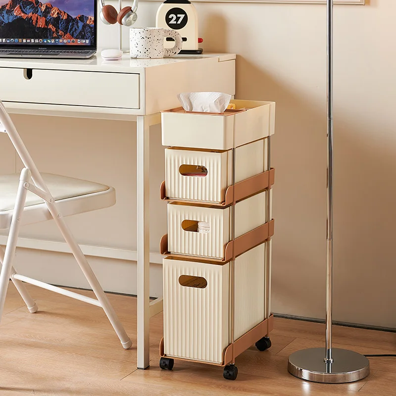 Practical Rolling Organization Shelf with Wheel Foldable Removable Plastic Book Rack Bookshelf for Wardrobe Storage