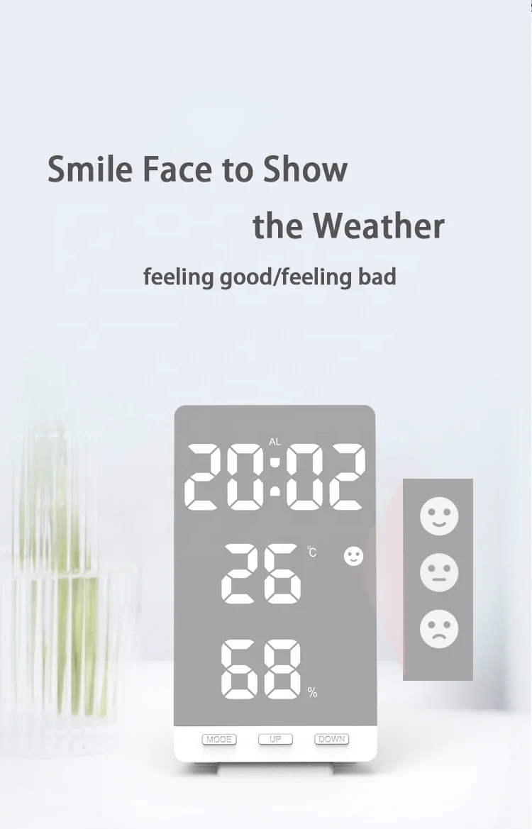 
Indoor Thermometer Hygrometer LED Mirror Alarm Table Wall Clock 