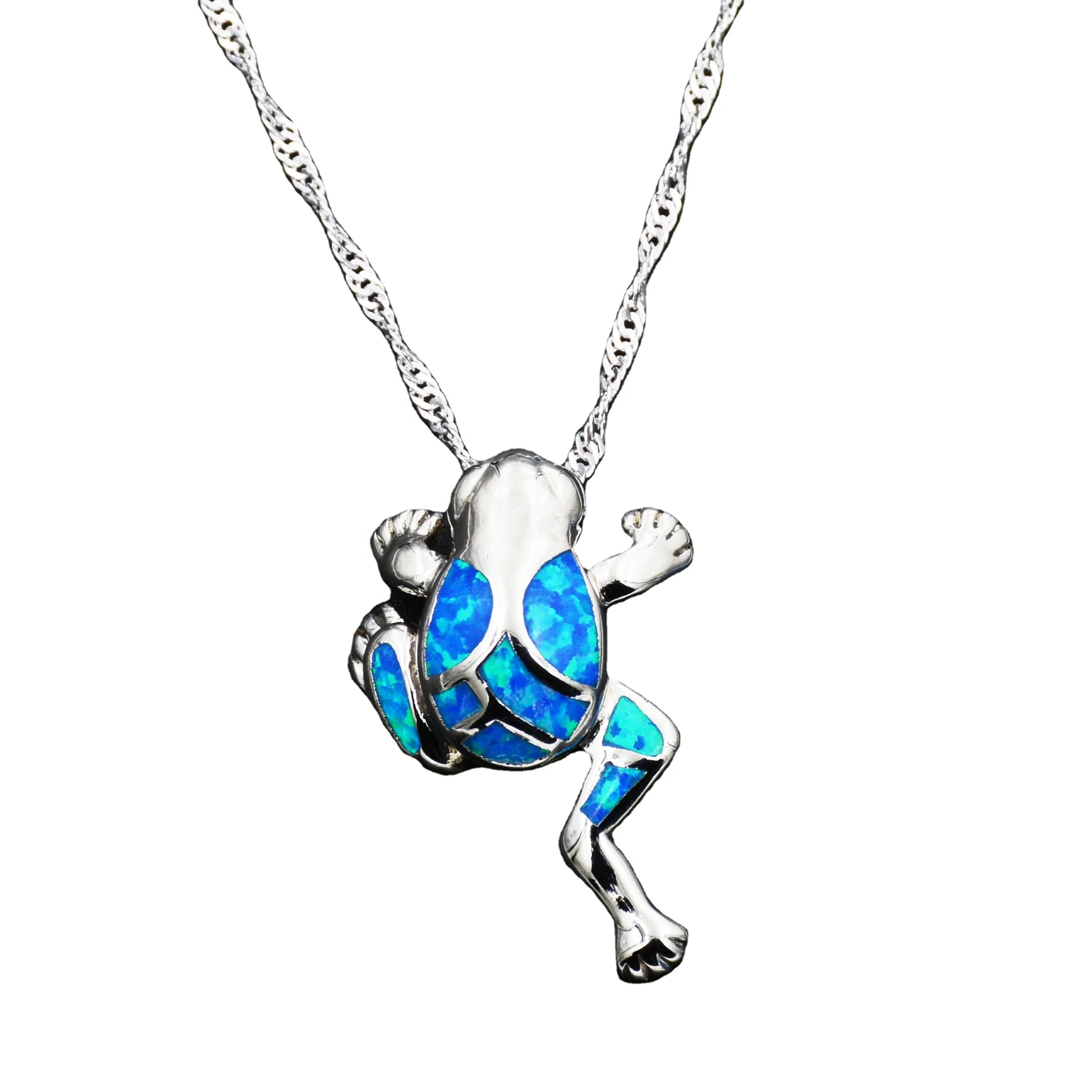 Jewelry Factory Wholesale Blue Green Fire Opal Frog Pendant Animal Necklace