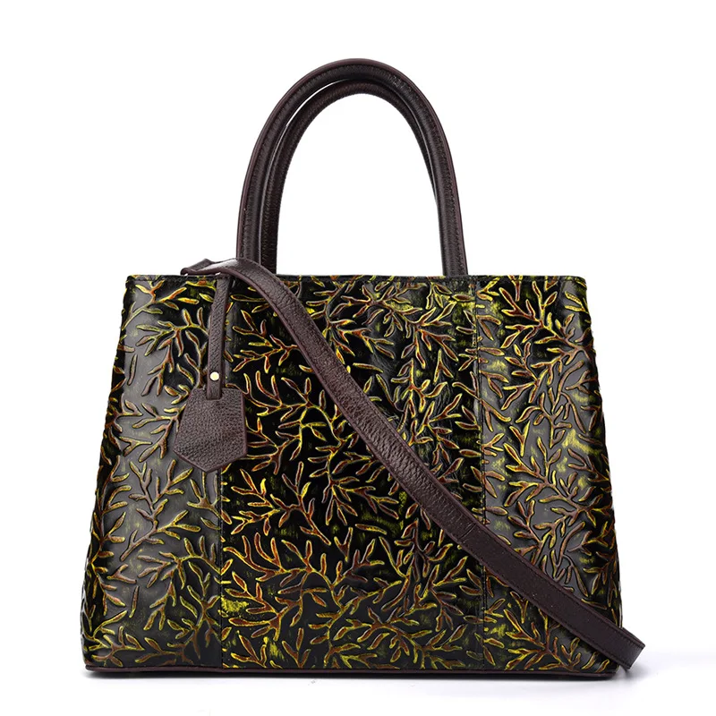 
Fashion Guangzhou Embossed Flower Handmade Ladies Womens Genuine Leather Bag 