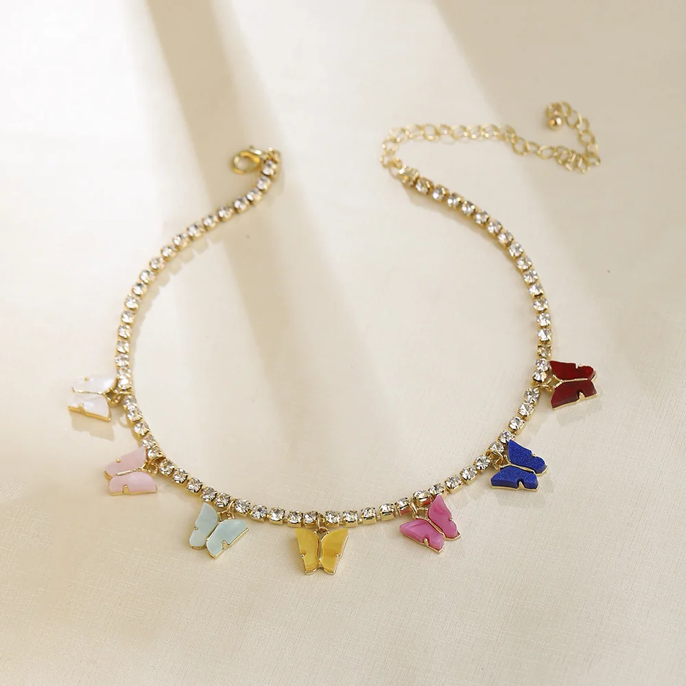 Lost Lady Butterfly Cross Cherry Heart Pendants Necklace for Women Rhinestone Crystal Chain Chokers Necklace Jewelry Wholesale