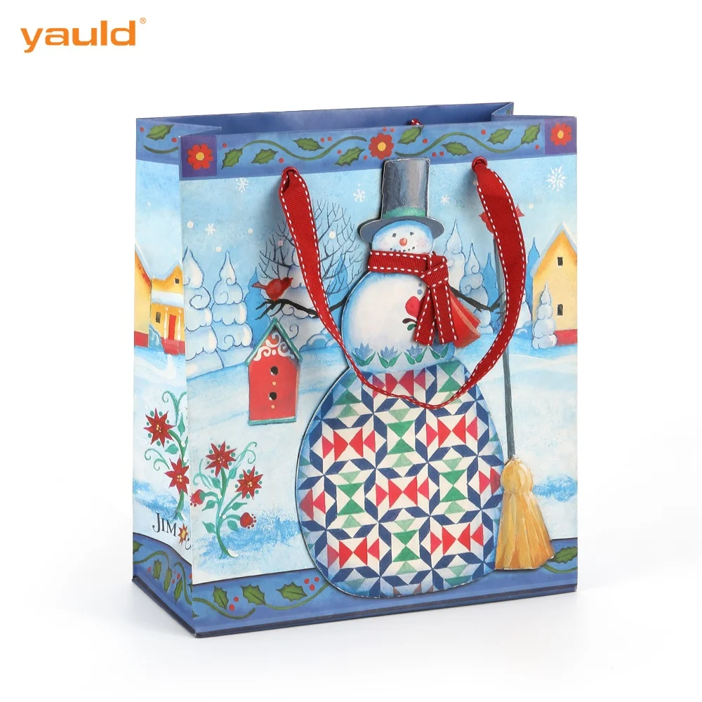 Wholesale Reusable Personalised Snowman Packaging Drawstring Luxury Christmas Paper Gift Bags With Custom Logo
