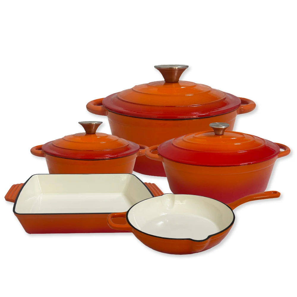 8 pcs Set Enameled Cast Iron Cookware Set Nonstick Ceramic Dutch Oven Stove Pots Skillet Pans Lids Compatible with All Stovetop