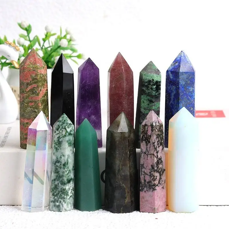 4-8cm Factory Wholesale Crystals Point Rose Quartz Amethyst Fluorite Tower Natural Healing Crystal Wand for Meditation