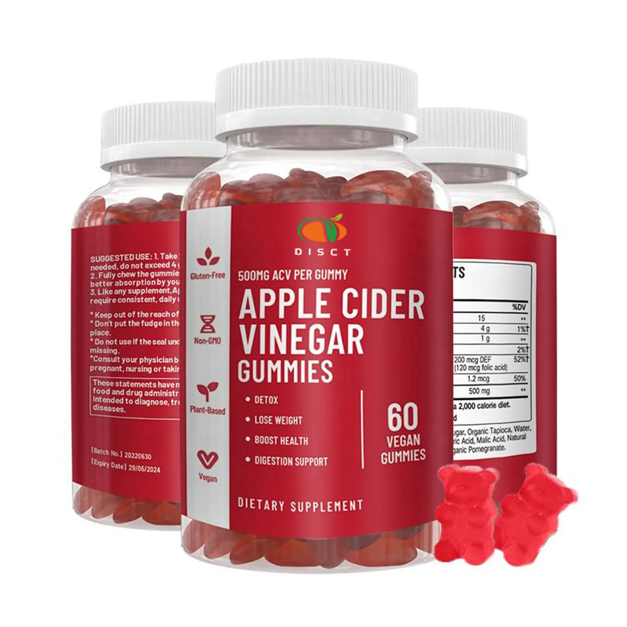 Hot Sale OEM Low Sugar Apple Cider Vinegar Detox Tummy  Bear Gummy supplement