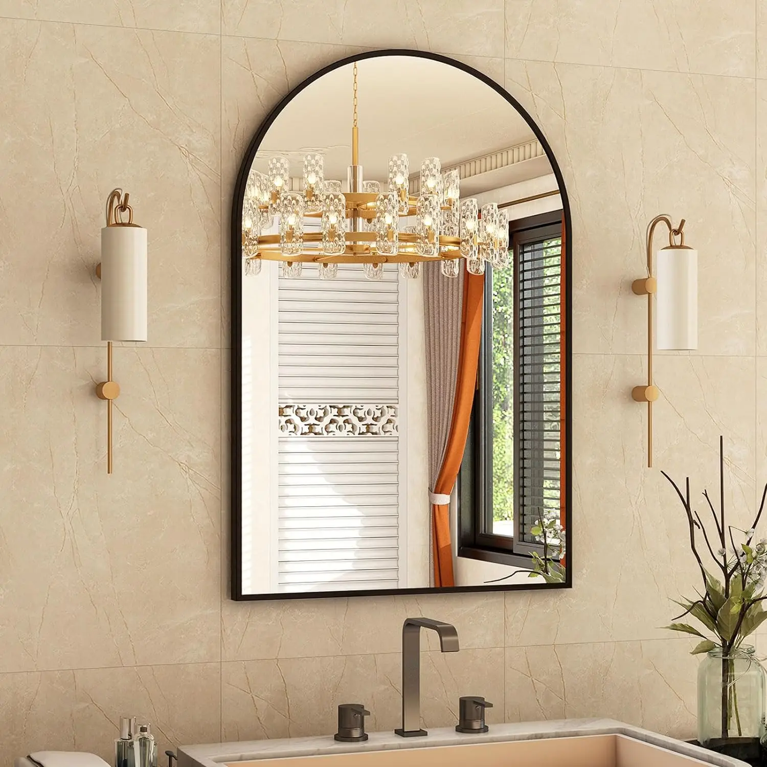 Latest Arched Full length Modern Customized Metal Aluminium Alloy Frame  Standing Arched Designers Bedroom Mirror
