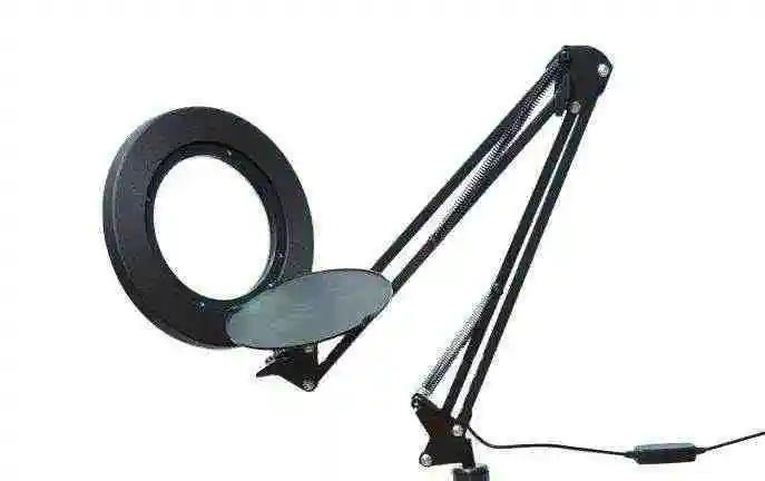 Wholesale metal folding long arm 8X magnifying glass led desk lamp with cover nail salon table lamp