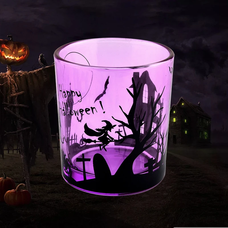 Custom pattern bat witch pumpkin castle unique halloween decorations candle jar