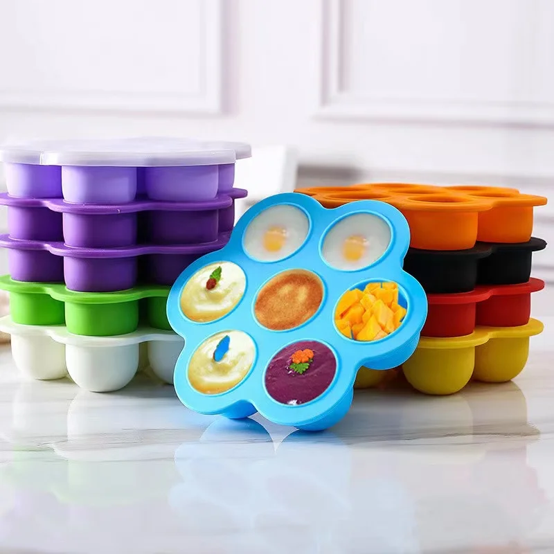 Reusable Silicone Baby Food Storage Containers for baby Food Freezer Mold Tray with Clip On Lid