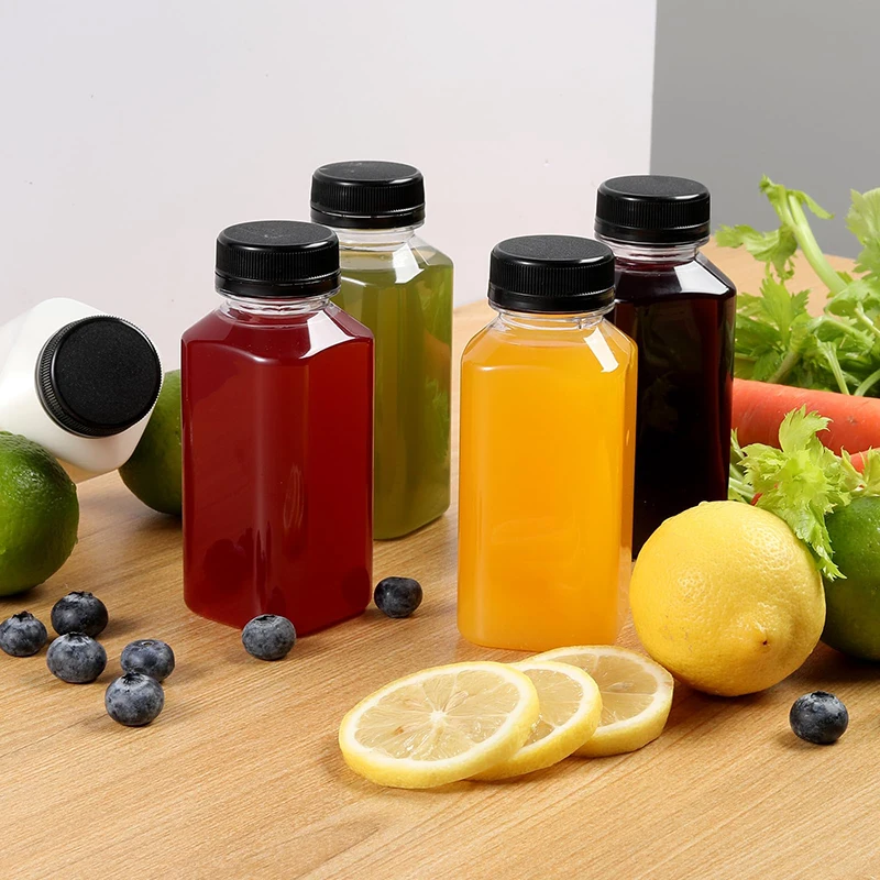 Custom 2 4 8 12 16 oz PET Plastic Square Juice Bottles For Juice Business. 60ml 120ml 250ml 350ml 500ml Juice Bottle With Cap