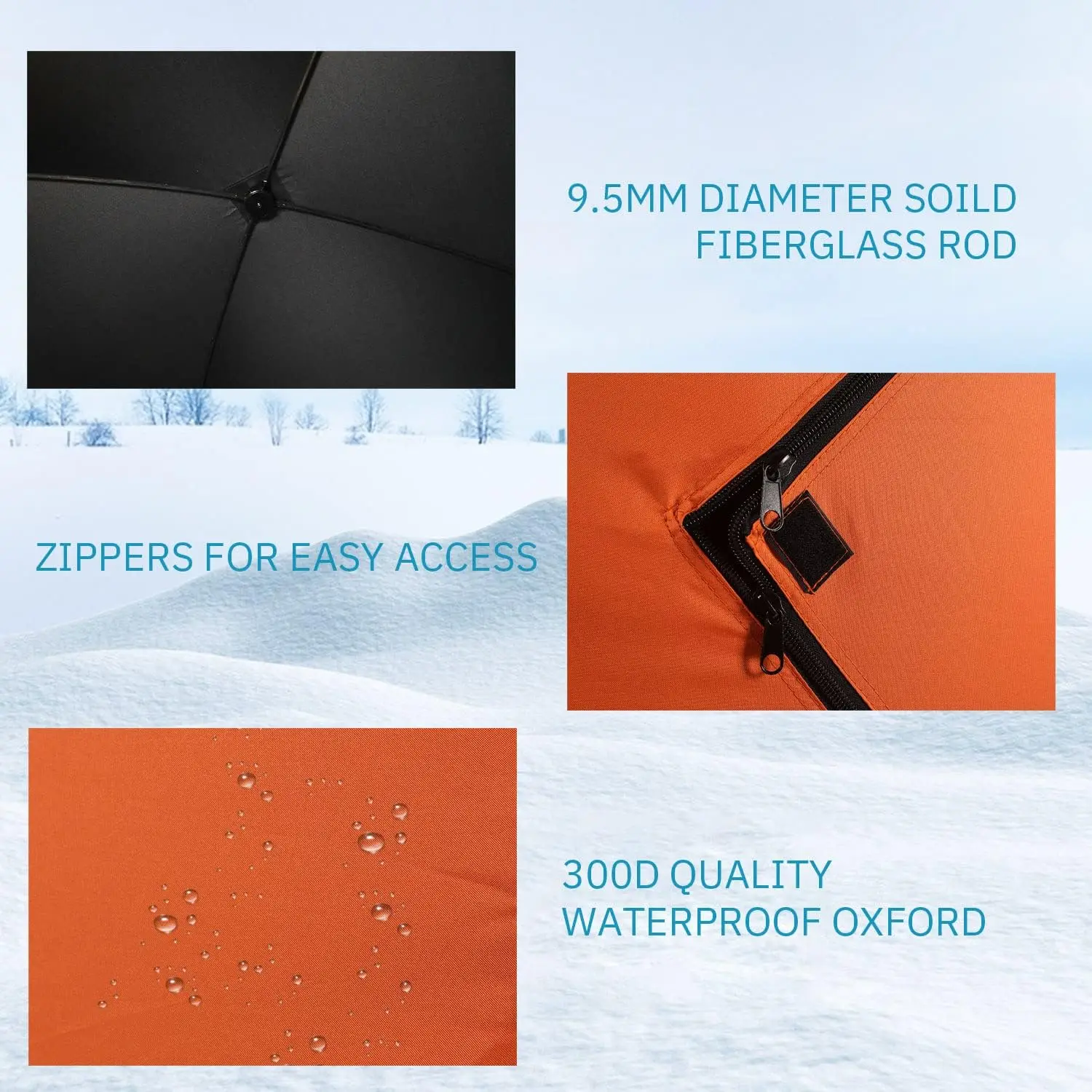 Ice Fishing Shelter Tent 2-3 Person Pop Up Portable Insulated Ice Shanty Zippered Door 300D Oxford Waterproof Fabric