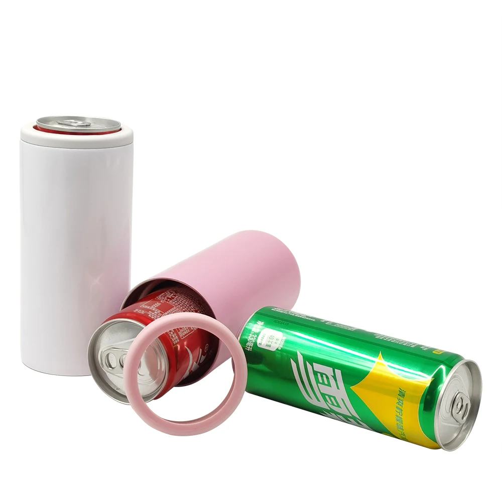 4in1 curve can cooler Eco friendly 12oz double wall vacuum stainless steel double walled slim beer can cooler holder